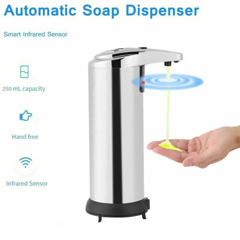 250ML Stainless Steel Automatic Soap Dispenser - Handsfree Touchless IR Sensor