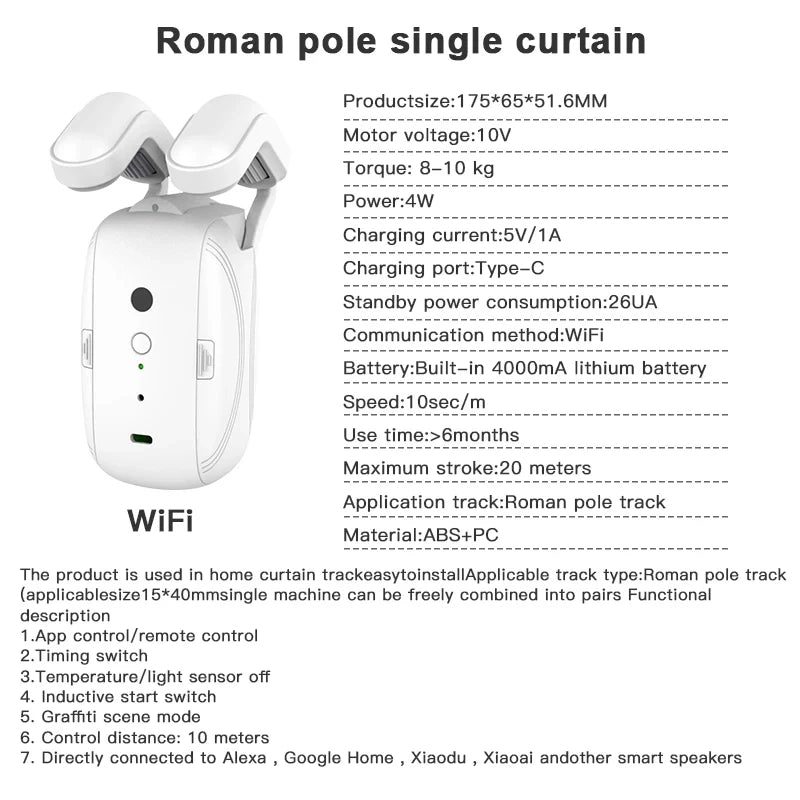 Smart WIFI/BL Electric Curtain Opener with Remote Control