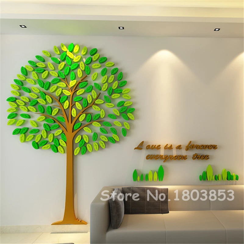 3D Three-Dimensional Acrylic Wall Stickers for Kids Rooms Creative DIY Wall Sticker Tree Living Room TV Background Home Decor