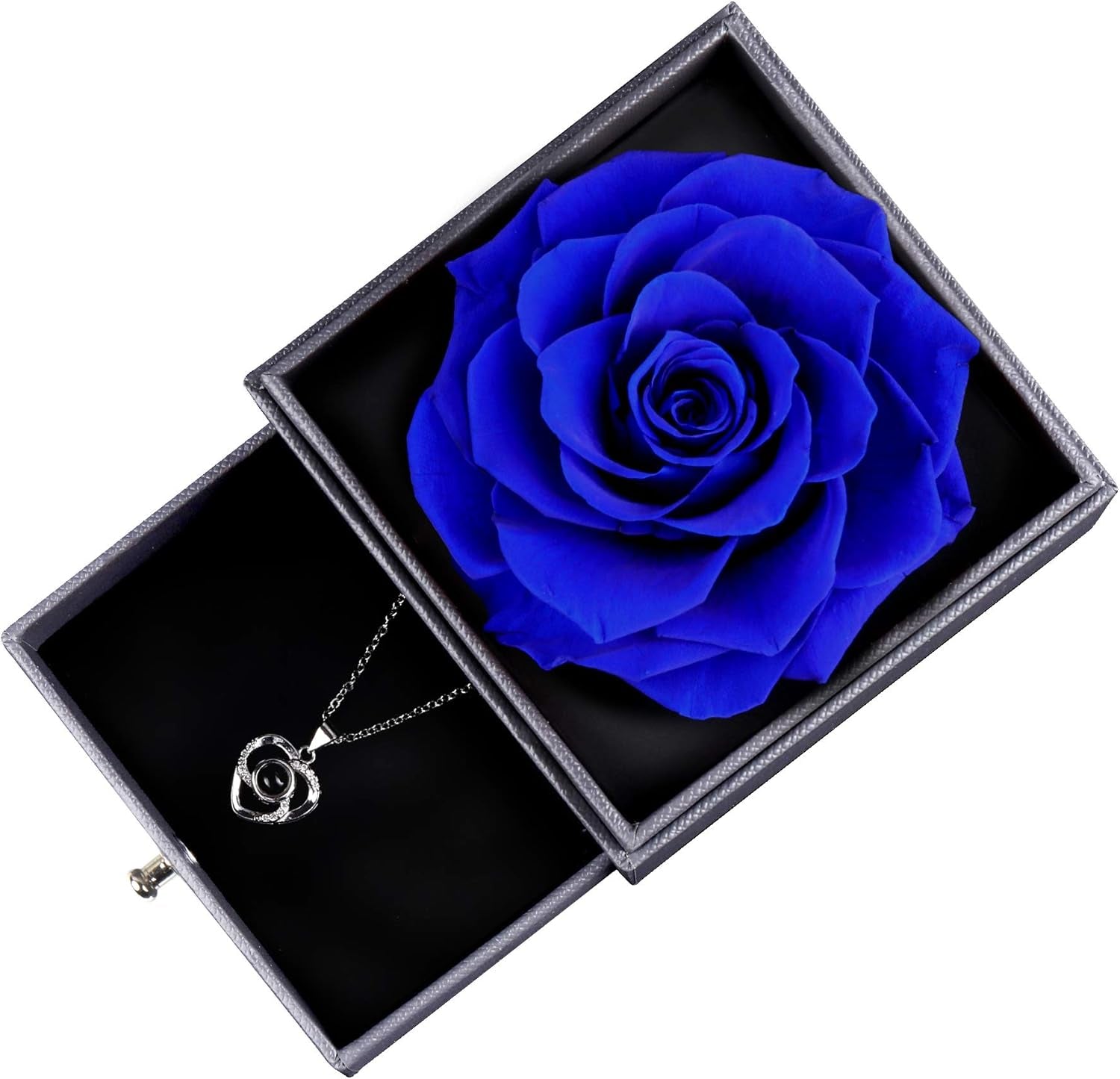 Ocosy Mothers Day Flower Gifts for Her, Preserved Real Flower Rose with Silver-Tone Heart Necklace I Love You in 100 Languages Gift Set, Enchanted Flower Rose Gifts, Blue