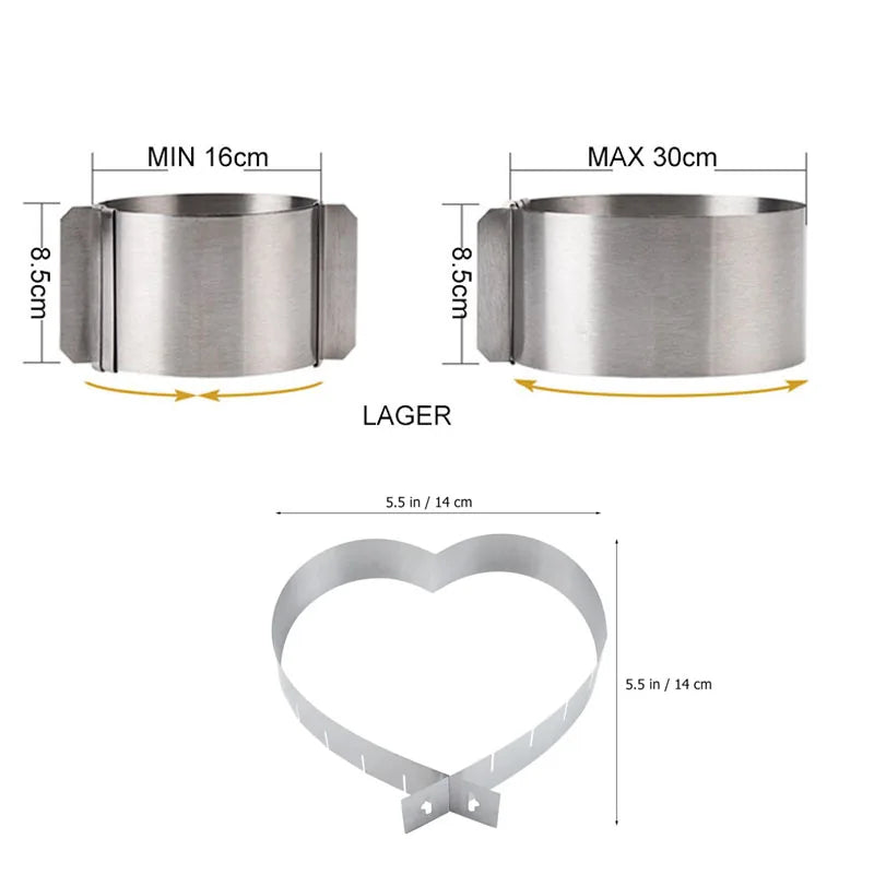 Adjustable Stainless Steel Cake Mold | Round & Heart Shapes | Cake Decorating & Baking Tools