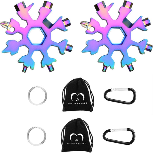 Snowflake Multitool: Stainless Steel 18-in-1 Tool with Carabiner Clip and Keyring (one piece)