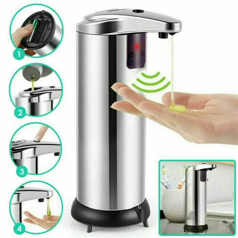 250ML Stainless Steel Automatic Soap Dispenser - Handsfree Touchless IR Sensor