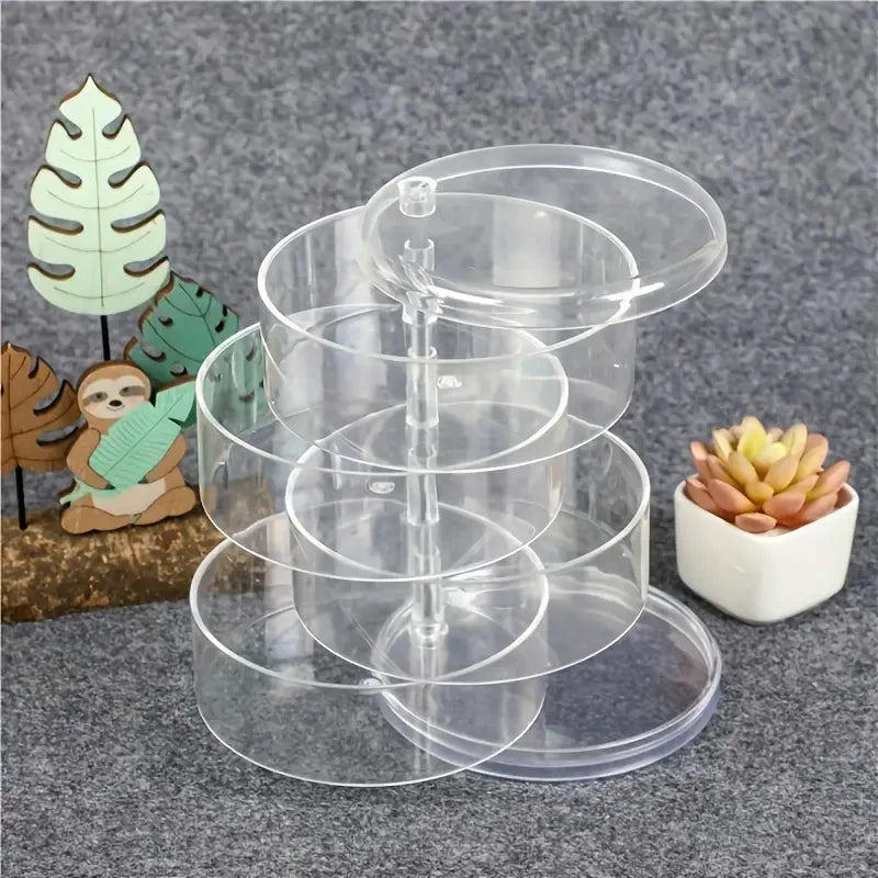 Multi Layer Rotating Transparent round Jewelry Box for Earrings Studs Necklaces Bracelets Rack Display Shelf Jewelry Storage Box