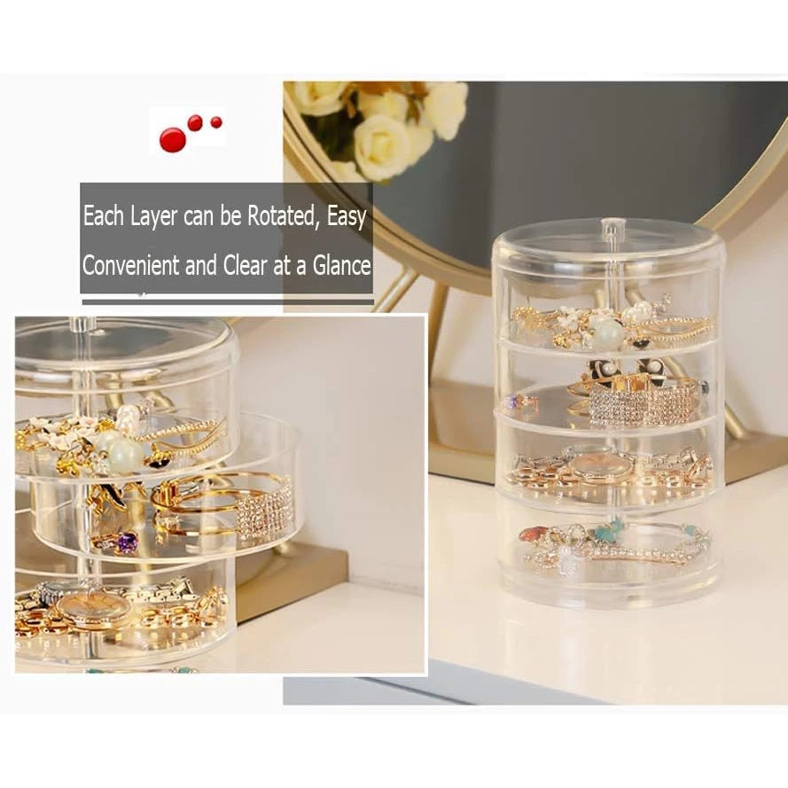 Multi Layer Rotating Transparent round Jewelry Box for Earrings Studs Necklaces Bracelets Rack Display Shelf Jewelry Storage Box