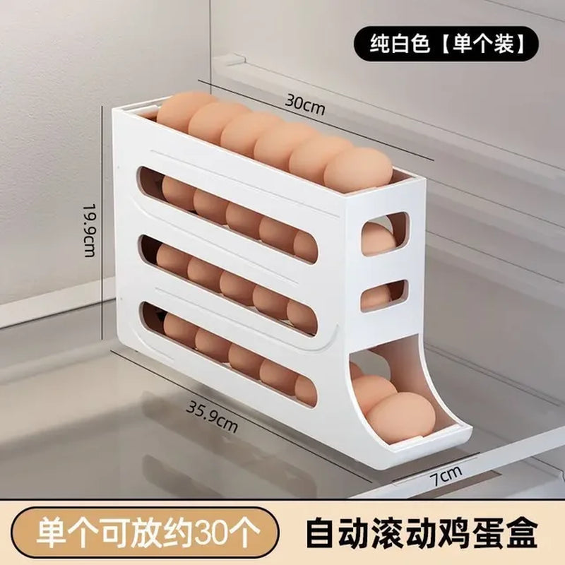 4 Layers Automatic Rolling Egg Holder Rack, Fridge Organizer