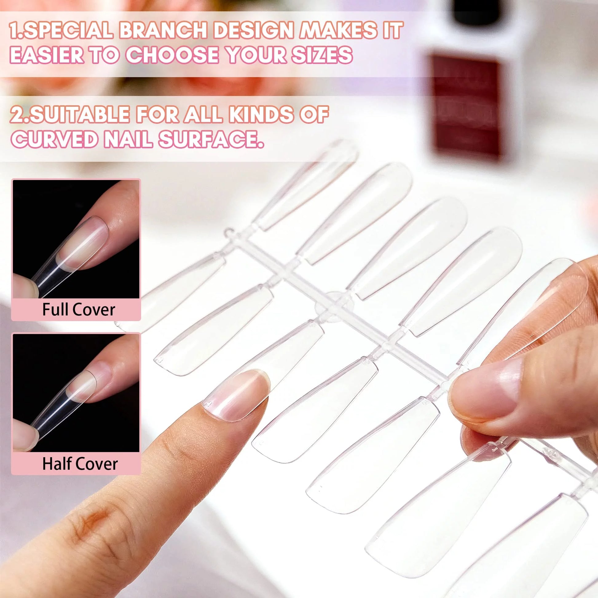 500Pcs Clear Press on Nails Clear Ballerina False Gel Nail Tips Artificial Nails Acrylic Nails Fake Nails,10 Sizes