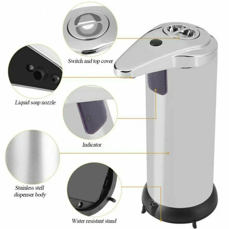 250ML Stainless Steel Automatic Soap Dispenser - Handsfree Touchless IR Sensor