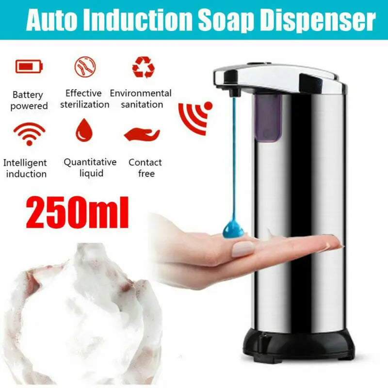 250ML Stainless Steel Automatic Soap Dispenser - Handsfree Touchless IR Sensor