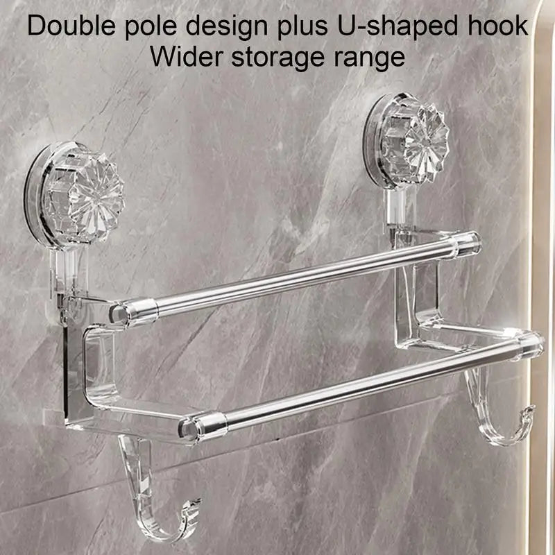 Dual-Layer Suction Cup Towel Rack | Stainless Steel Bath Towel Holder | Shower Door Towel Bar