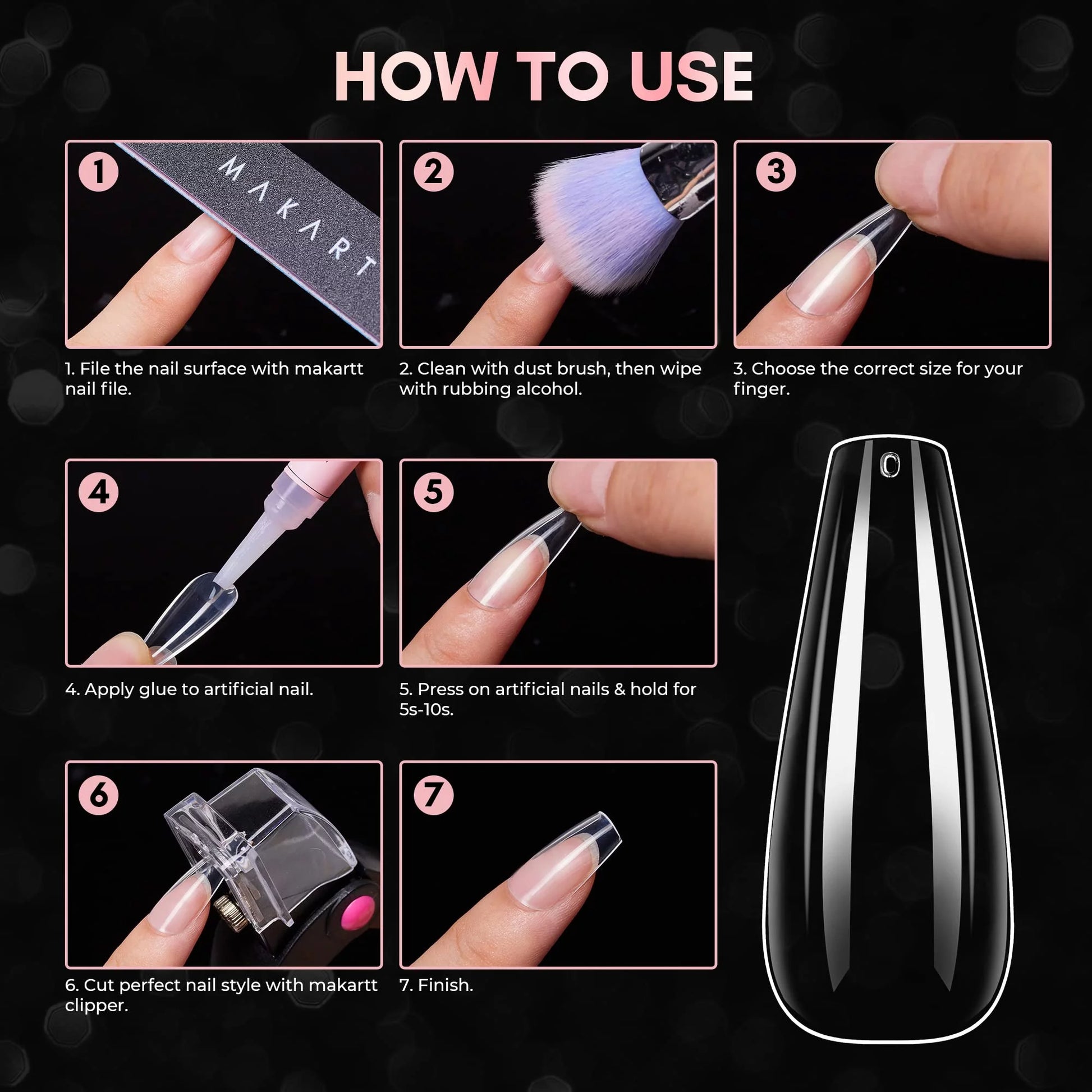 500Pcs Clear Press on Nails Clear Ballerina False Gel Nail Tips Artificial Nails Acrylic Nails Fake Nails,10 Sizes