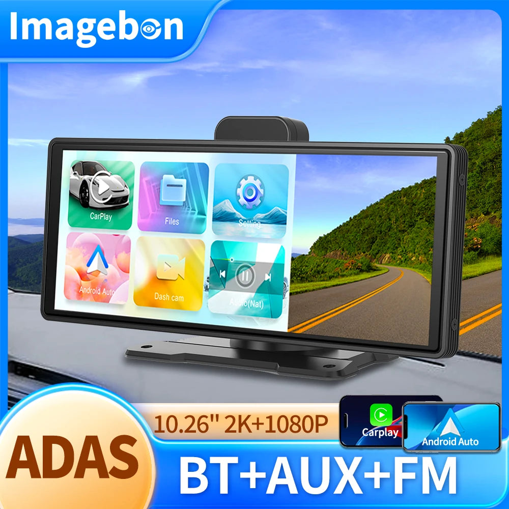 10.26" 2K ADAS Rear View Mirror Camera with Wireless CarPlay & Android Auto