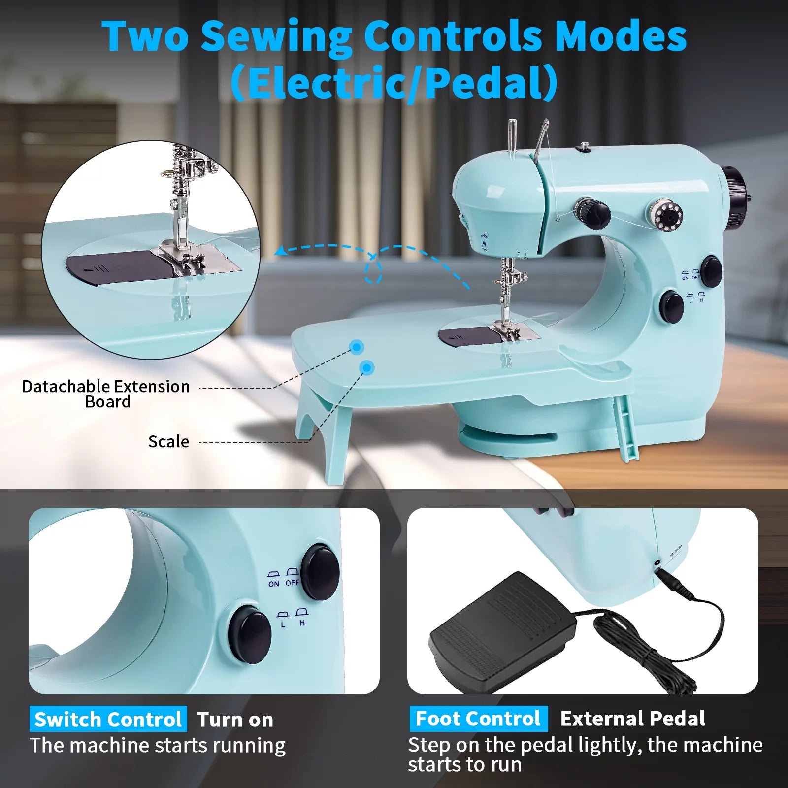 HOMWOO Mini Sewing Machine for Beginner, Dual Speed Portable Sewing Machine with Extension Table, Stitch, Sewing Kit for Household