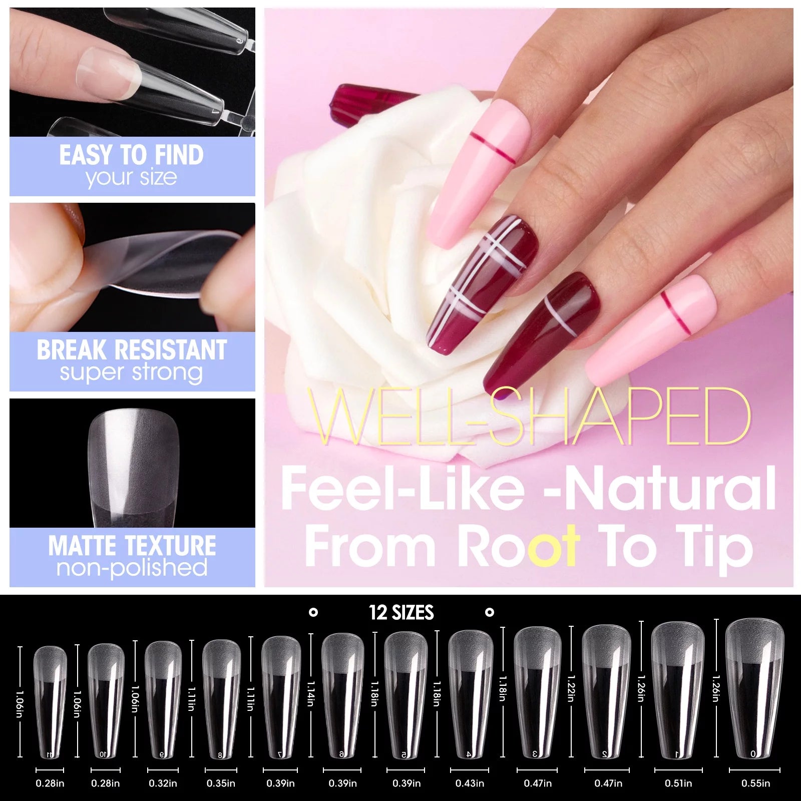 Ultimate Nail Extension Set: 504PC Coffin False Nail Tips with 3-in-1 Glue Gel & UV Lamp!