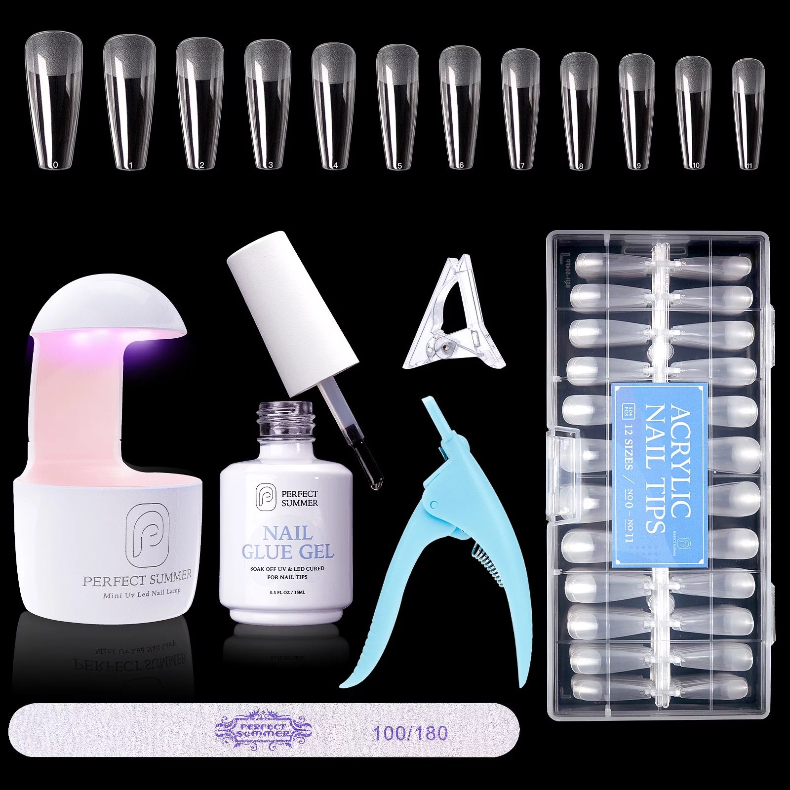 Ultimate Nail Extension Set: 504PC Coffin False Nail Tips with 3-in-1 Glue Gel & UV Lamp!