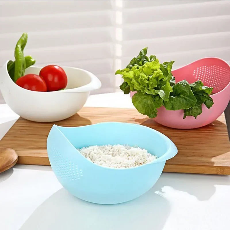 Plastic Drain Basket with Handles, Rice and Vegetable Strainer 