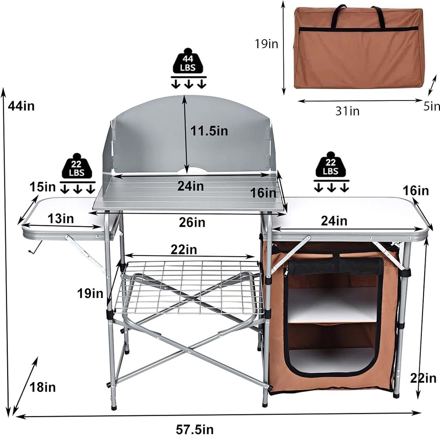 Giantex Folding Grill Table with 26'' Tabletop and Detachable Windscreen, Aluminum Portable Camp Cook Station Carry Bag Quick Set-Up, BBQ Camping Picnic Backyard Outdoor Camping Kitchen Table (Brown)