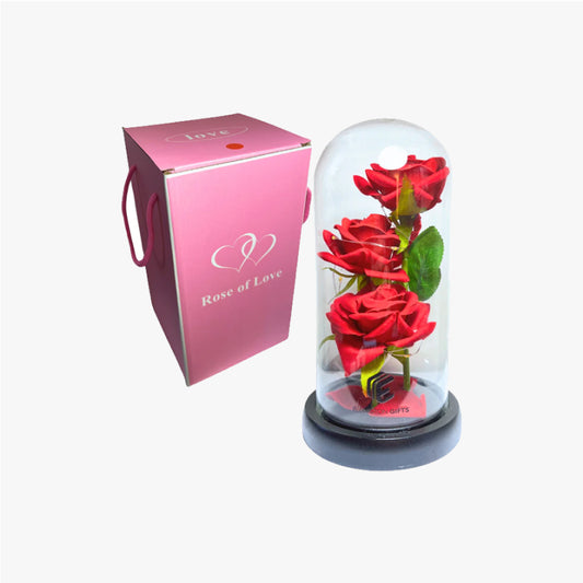 Artificial Rose Flowers Gift in Glass Dome with LED