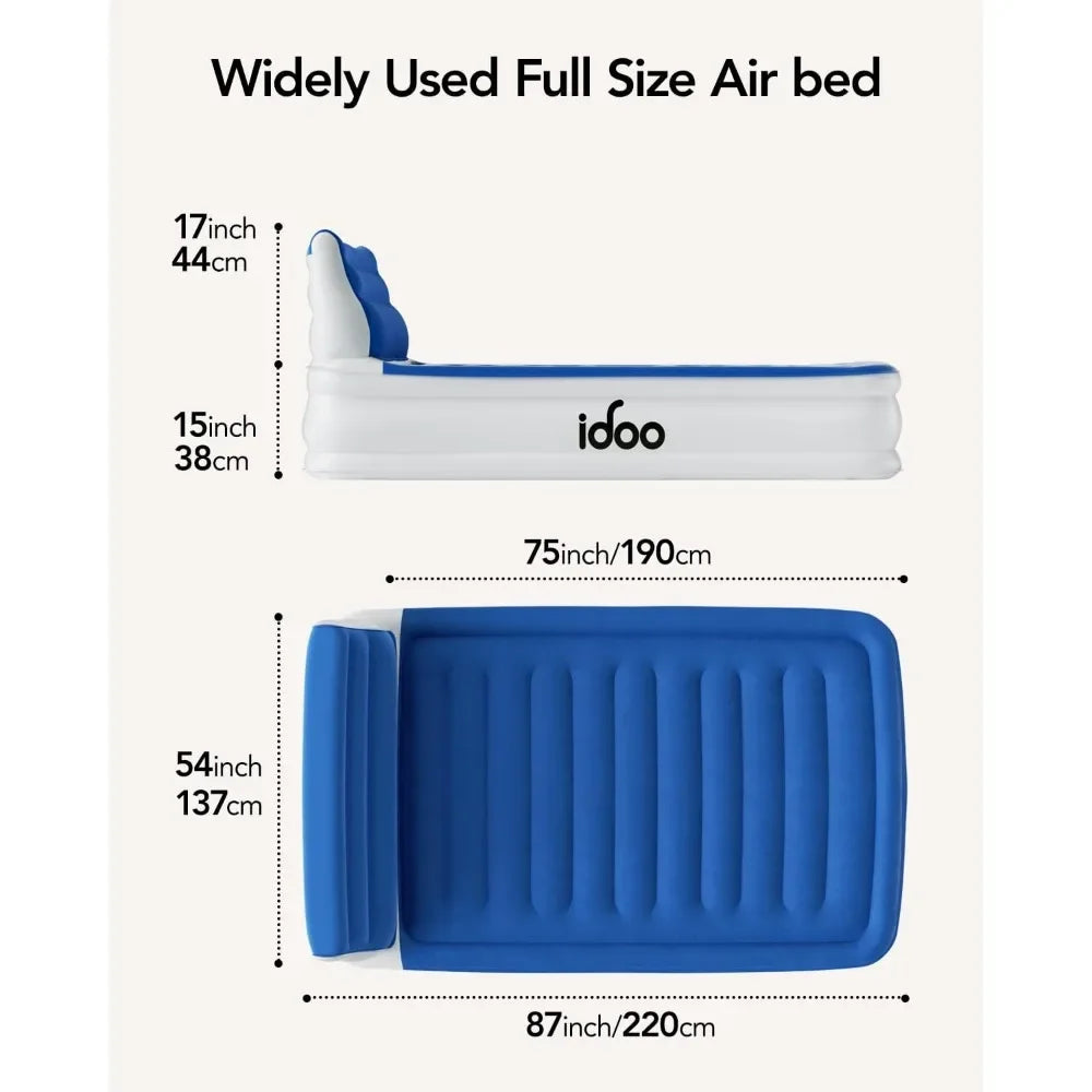 Full Air Mattress with Built in Pump, Inflatable Mattress with Headboard - Blow up Mattress, Airbed, 15" 