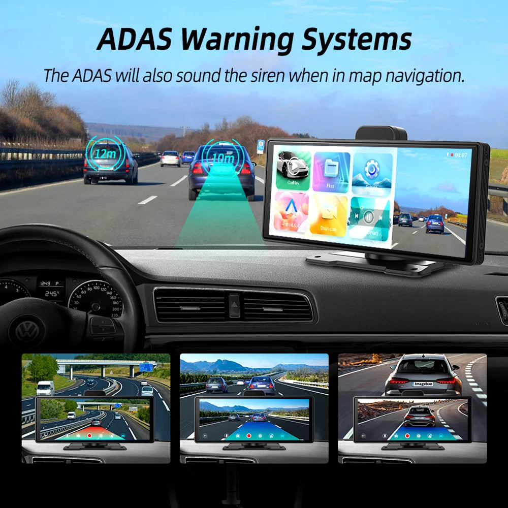 10.26" 2K ADAS Rear View Mirror Camera with Wireless CarPlay & Android Auto