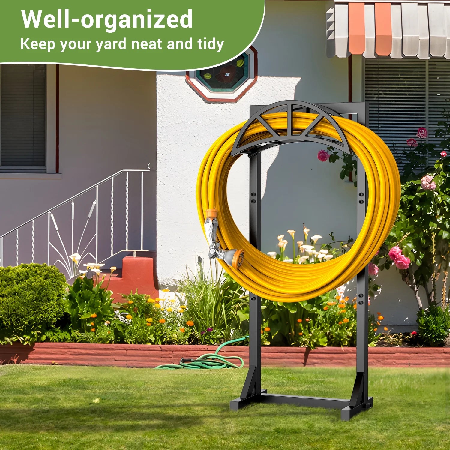 Garden Hose Holder, Freestanding Water Hose Holder Hanger, Detachable Heavy Duty Metal Water Hose Storage Stand Rack