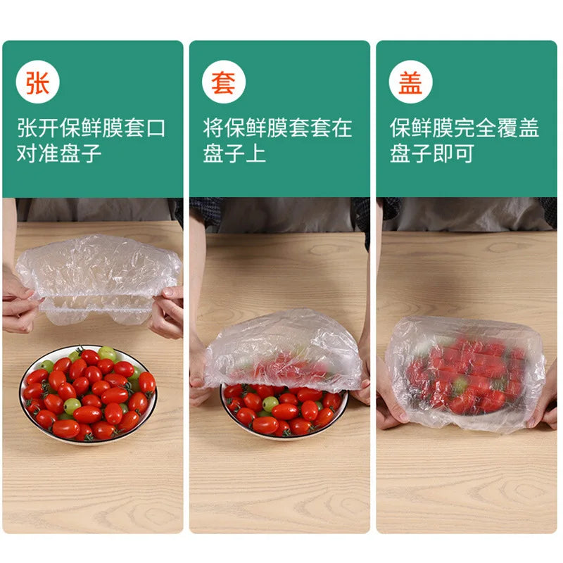 Disposable Elastic Food Cover Bags - Food Grade Plastic Wrap for Storage