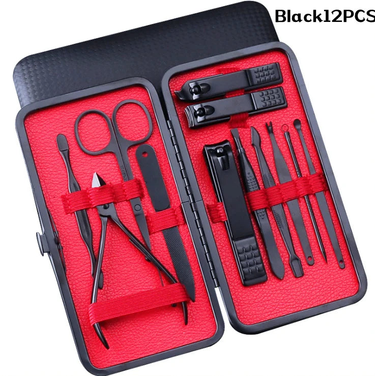 Manicure Set Personal Care Sets Nail Clippers Tools Stainless Steel Professional Nail Scissors PU Case 7-12 Pcs Women and Men