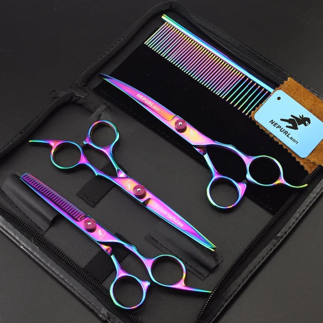 6-Inch Purple Pet Grooming Scissors | Hair Thinning Scissors for Pets | 4-Suit Professional Grooming Tools