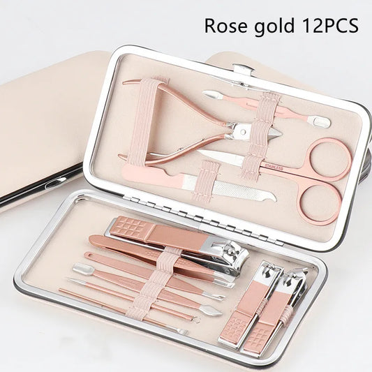 Manicure Set Personal Care Sets Nail Clippers Tools Stainless Steel Professional Nail Scissors PU Case 7-12 Pcs Women and Men