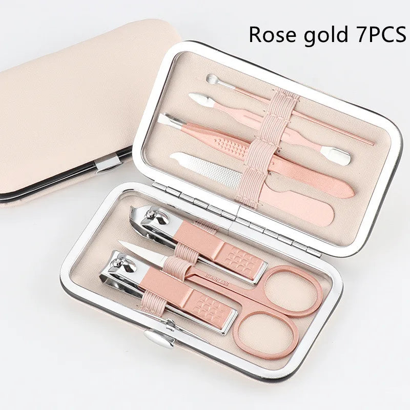 Manicure Set Personal Care Sets Nail Clippers Tools Stainless Steel Professional Nail Scissors PU Case 7-12 Pcs Women and Men