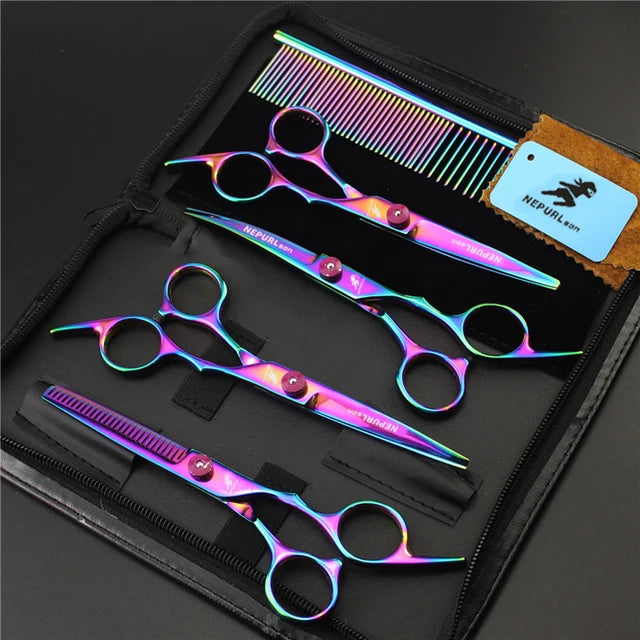 6-Inch Purple Pet Grooming Scissors | Hair Thinning Scissors for Pets | 4-Suit Professional Grooming Tools