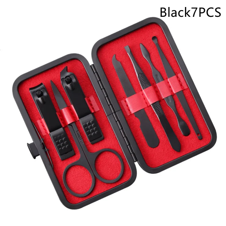 Manicure Set Personal Care Sets Nail Clippers Tools Stainless Steel Professional Nail Scissors PU Case 7-12 Pcs Women and Men