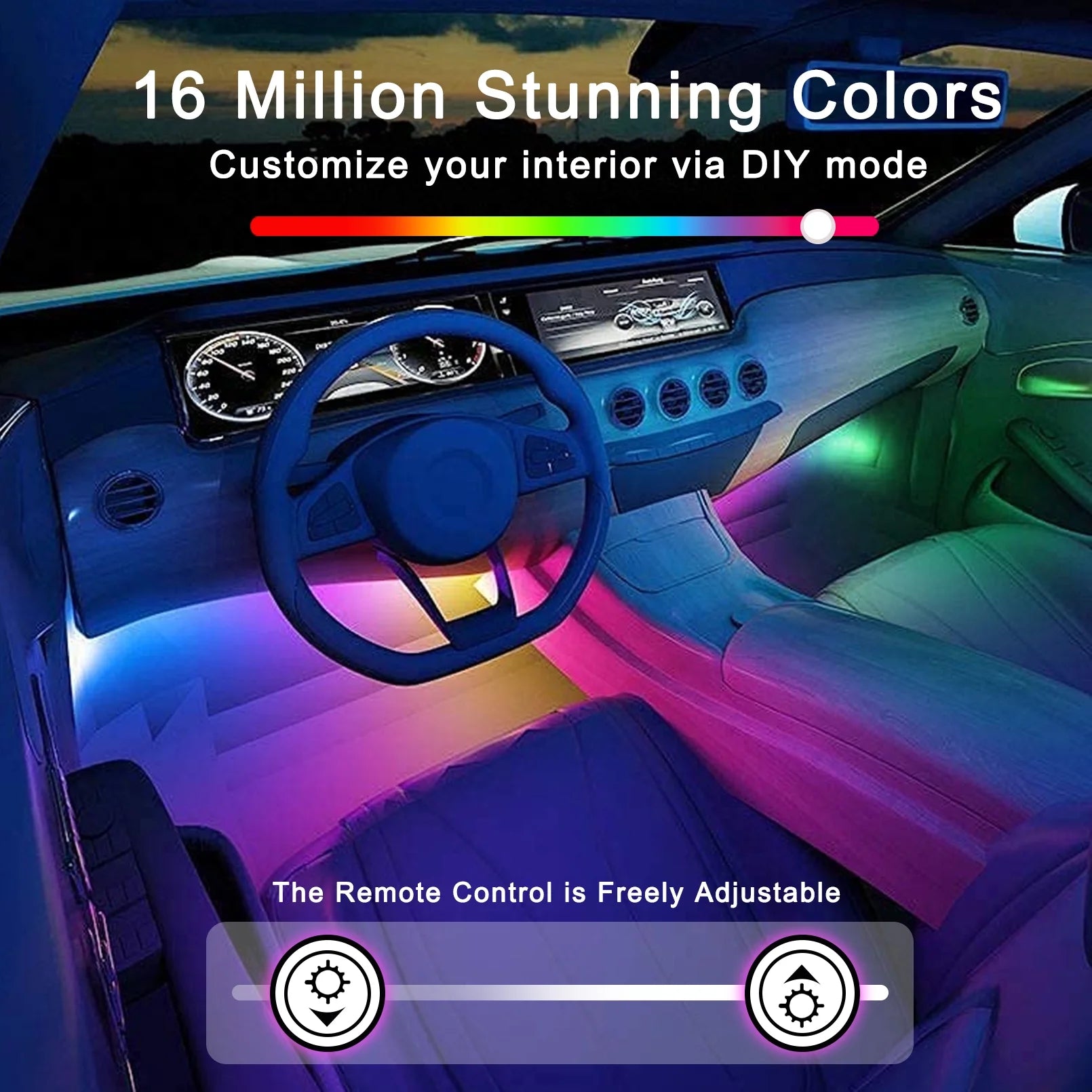 Interior Car Lights - 4 Pcs 36 LED Strip Light with Remote, Music Sync RGB Lighting with Car Charger 12V 2A (RGB)