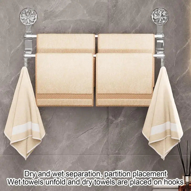 Dual-Layer Suction Cup Towel Rack | Stainless Steel Bath Towel Holder | Shower Door Towel Bar