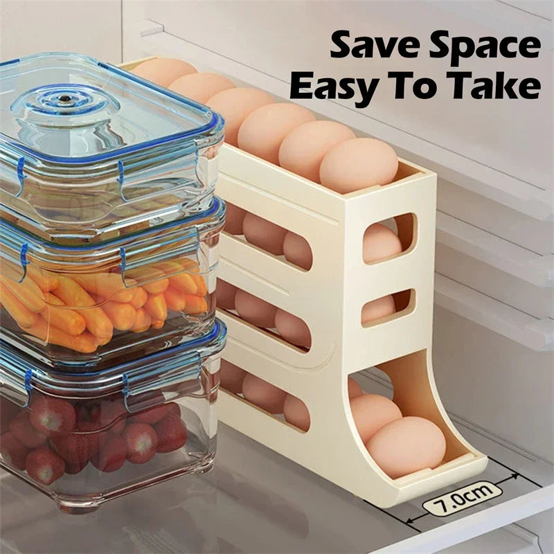 4 Layers Automatic Rolling Egg Holder Rack, Fridge Organizer