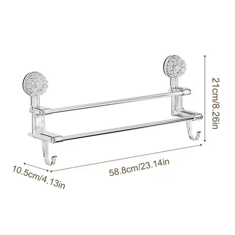 Dual-Layer Suction Cup Towel Rack | Stainless Steel Bath Towel Holder | Shower Door Towel Bar