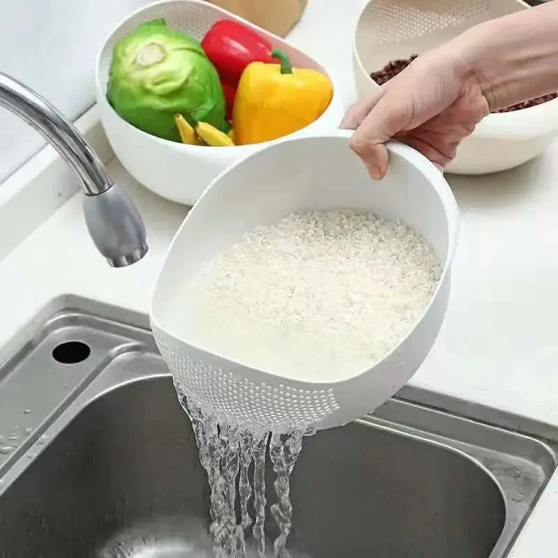 Plastic Drain Basket with Handles, Rice and Vegetable Strainer 