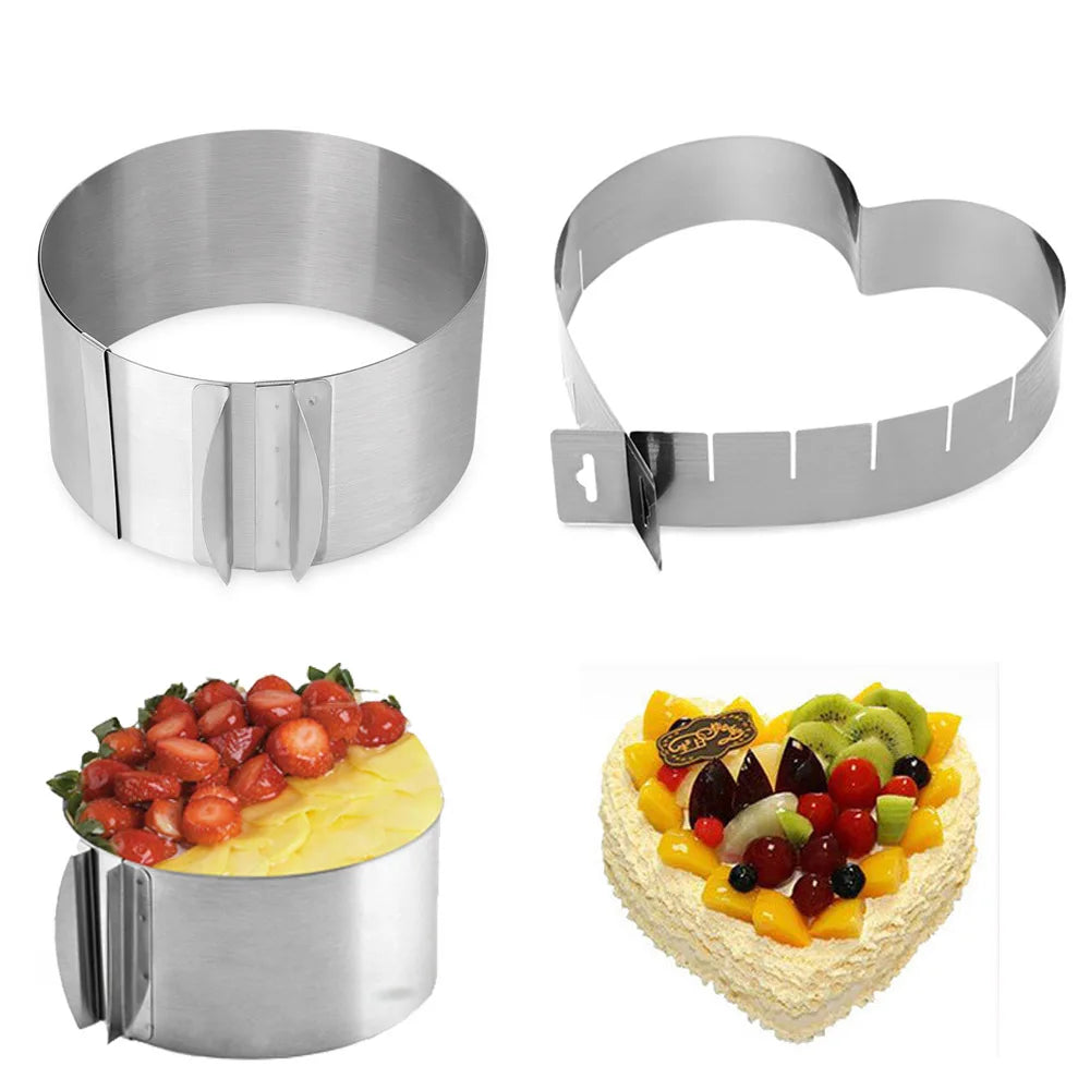 Adjustable Stainless Steel Cake Mold | Round & Heart Shapes | Cake Decorating & Baking Tools