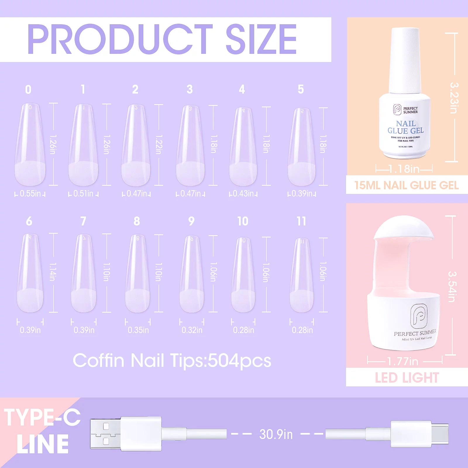 Ultimate Nail Extension Set: 504PC Coffin False Nail Tips with 3-in-1 Glue Gel & UV Lamp!