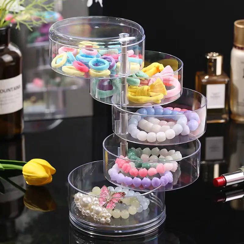 Multi Layer Rotating Transparent round Jewelry Box for Earrings Studs Necklaces Bracelets Rack Display Shelf Jewelry Storage Box