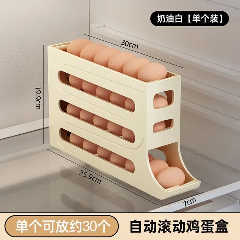 4 Layers Automatic Rolling Egg Holder Rack, Fridge Organizer