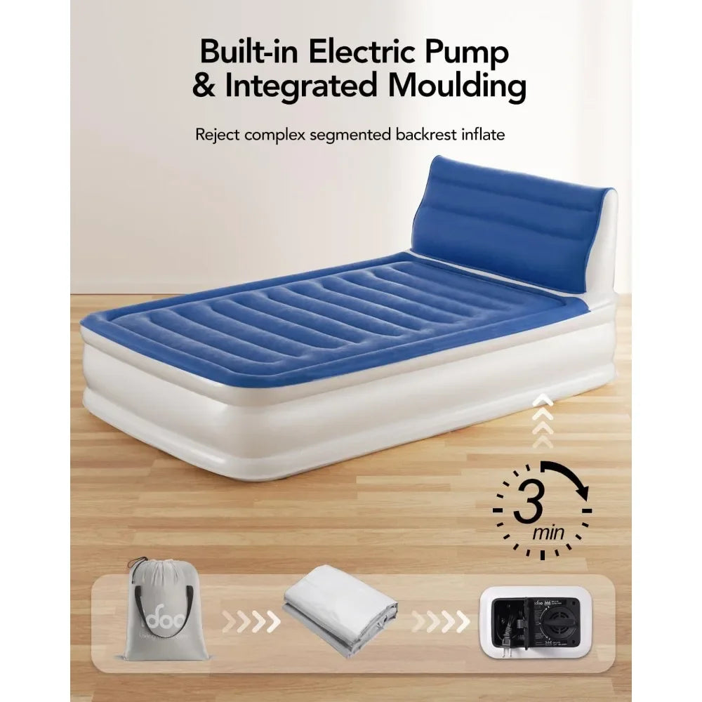 Full Air Mattress with Built in Pump, Inflatable Mattress with Headboard - Blow up Mattress, Airbed, 15" 