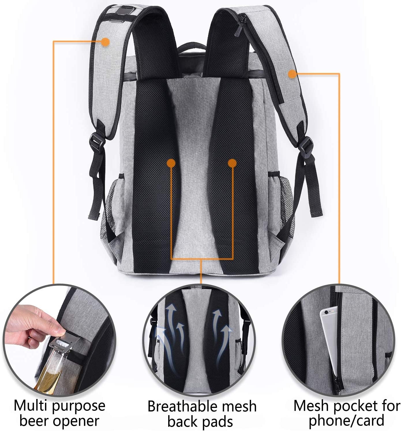 FORICH Backpack Cooler Leakproof Insulated Waterproof Backpack Cooler Bag, Lightweight Soft Beach Cooler Backpack for Men Women to Work Lunch Picnics Camping Hiking, 30 Cans