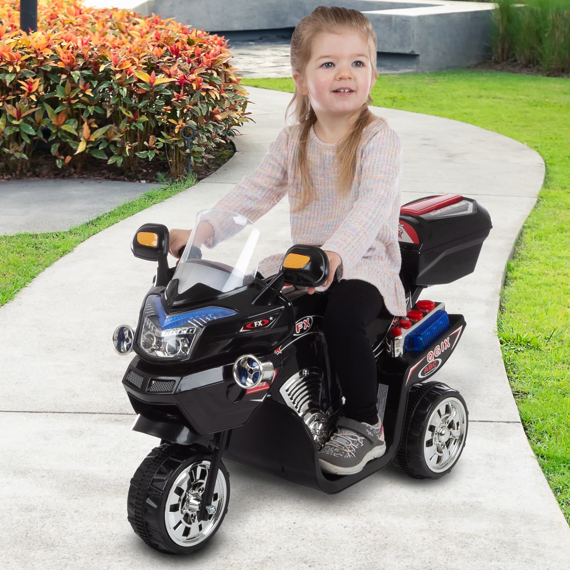 Ride on Toy, 3 Wheel Motorcycle Trike for Kids by Hey! Play! ? Battery Powered Ride on Toys for Boys and Girls, 2 - 5 Year Old - Black FX