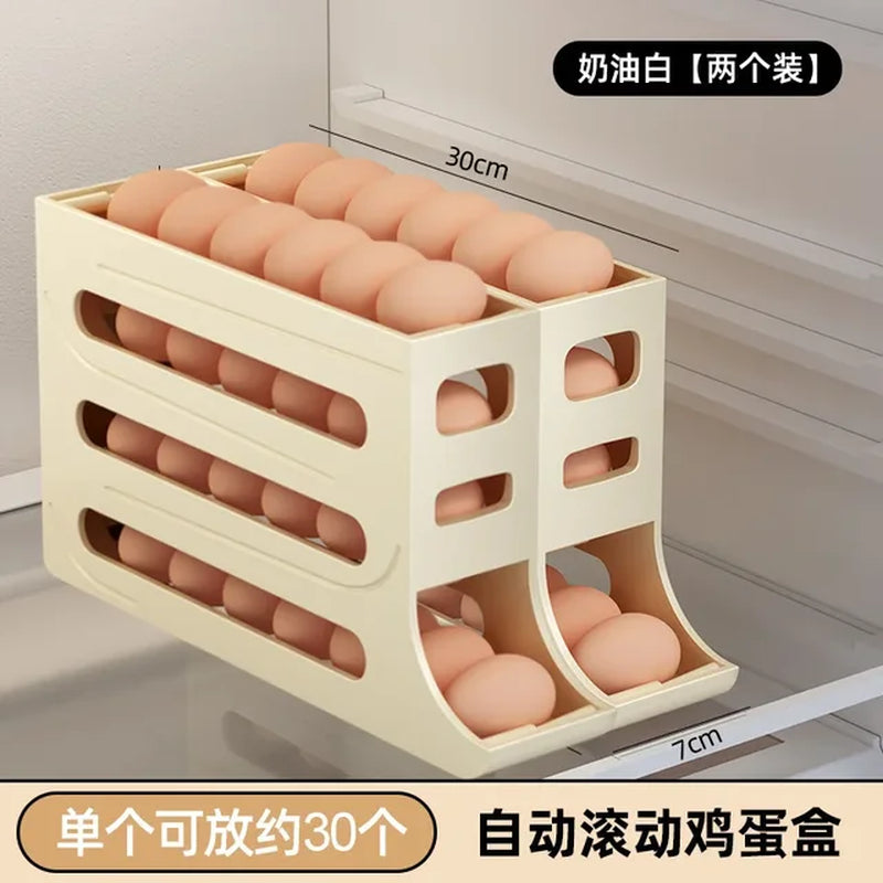 4 Layers Automatic Rolling Egg Holder Rack, Fridge Organizer