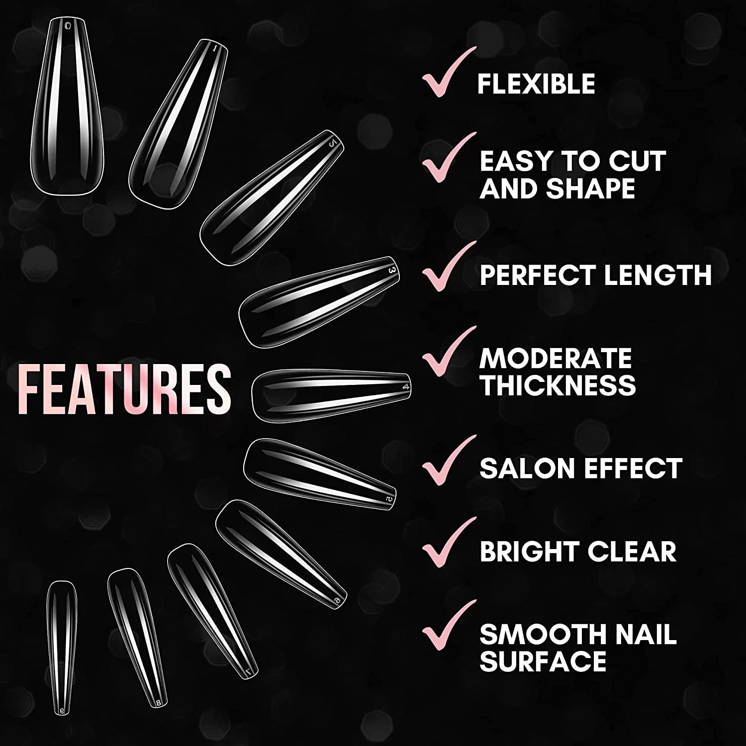 500Pcs Clear Press on Nails Clear Ballerina False Gel Nail Tips Artificial Nails Acrylic Nails Fake Nails,10 Sizes