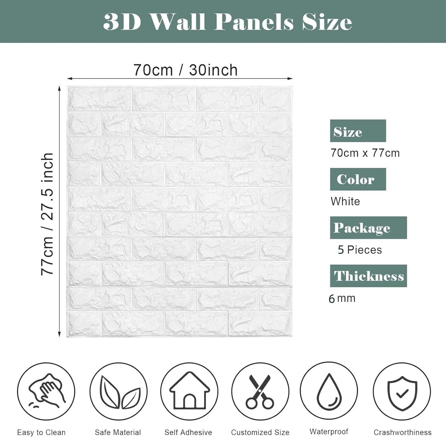 5PCS 30"X28" 3D Brick Wall Panels - Self-Adhesive Foam Wall Tiles for Stylish Home Decor