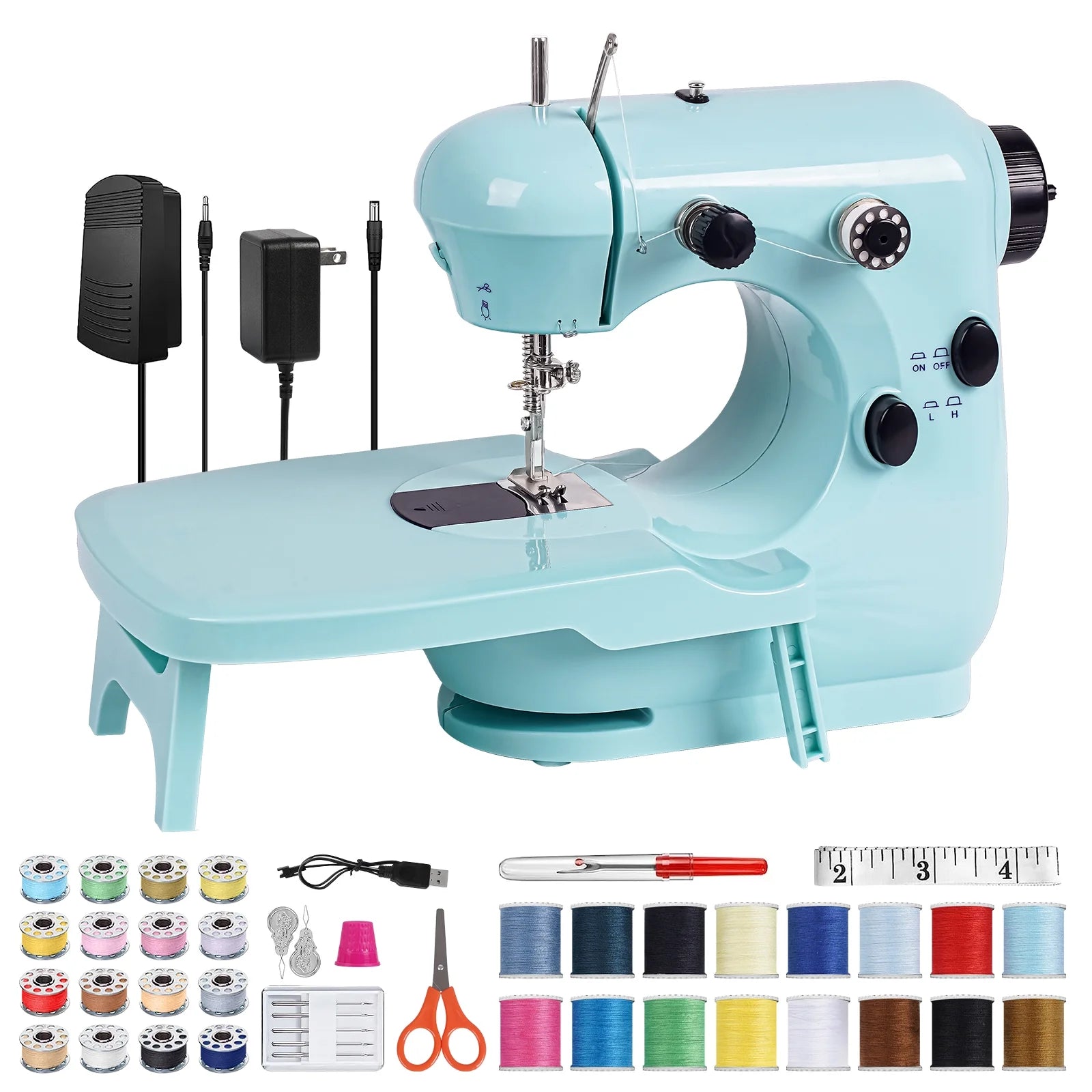 HOMWOO Mini Sewing Machine for Beginner, Dual Speed Portable Sewing Machine with Extension Table, Stitch, Sewing Kit for Household