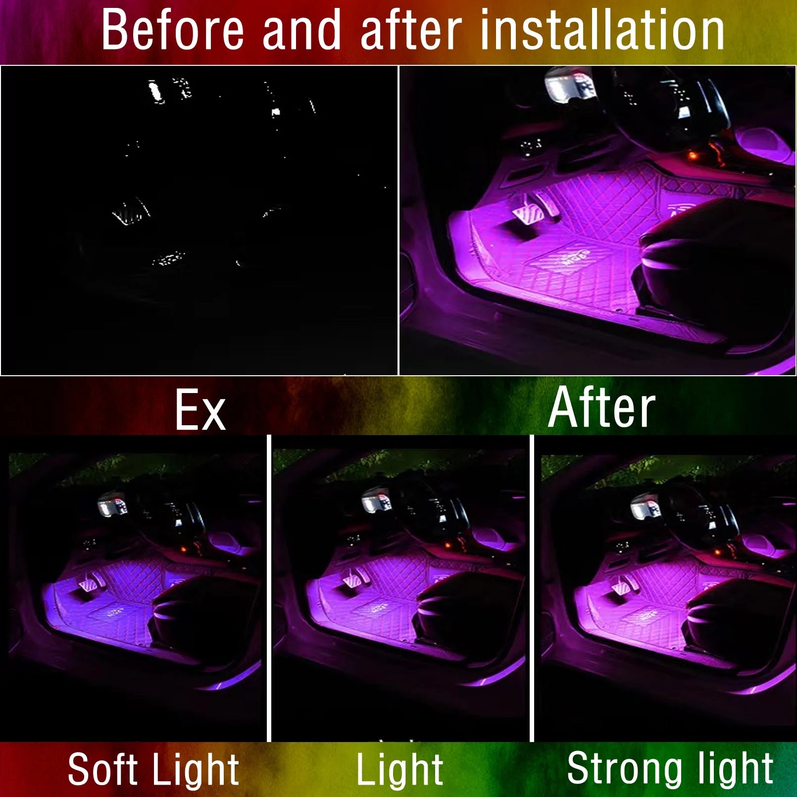 Interior Car Lights - 4 Pcs 36 LED Strip Light with Remote, Music Sync RGB Lighting with Car Charger 12V 2A (RGB)