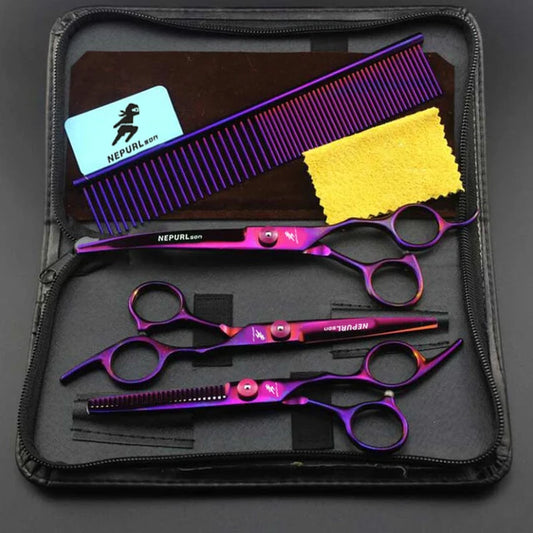 6-Inch Purple Pet Grooming Scissors | Hair Thinning Scissors for Pets | 4-Suit Professional Grooming Tools